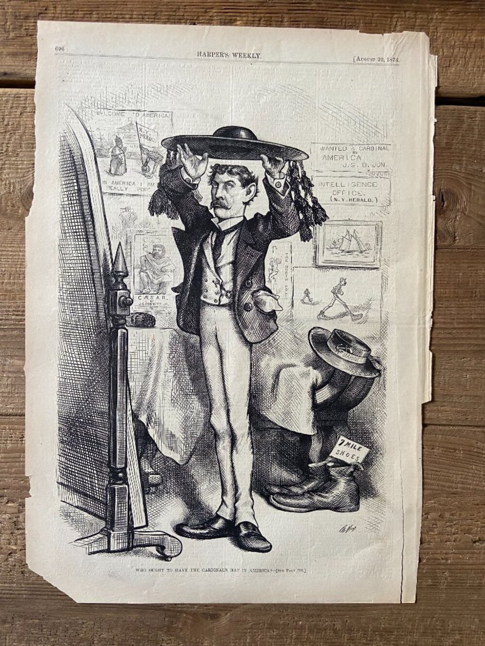 Thomas Nast, Harper's Weekly, Antique Woodcut, Political Cartoon